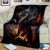 [Ultra-Soft 3D Flannel Blanket] Ultra-Soft 3D Flannel Blanket with Vibrant Black Dragon Print - Fantasy Design, Fiery Effects, P