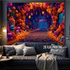 2D Plane, 1 Large Mexican Day of the Dead Wall Backdrop - Lacatrina Sugar Skulls and Candles, Bright Purple/orange