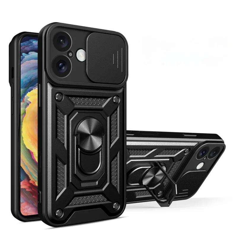 For iPhone 16 15 14 13 Pro Max Plus Magnetic Finger Ring Holder Military Protective Case