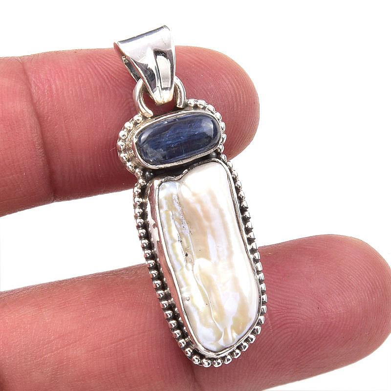 

Natural Biwa Pearl,Kyanite Gemstone 925 Solid Sterling Silver Pendant 1.50 P0u58