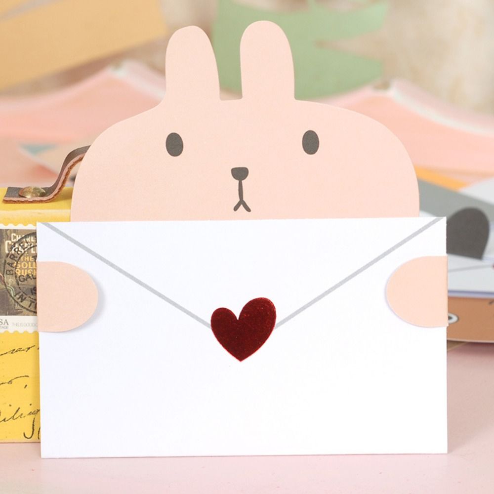 6PCS Bear Rabbit Blessing Thank Envelope Ins Cartoon Greeting Card Valentine's Day Gifts