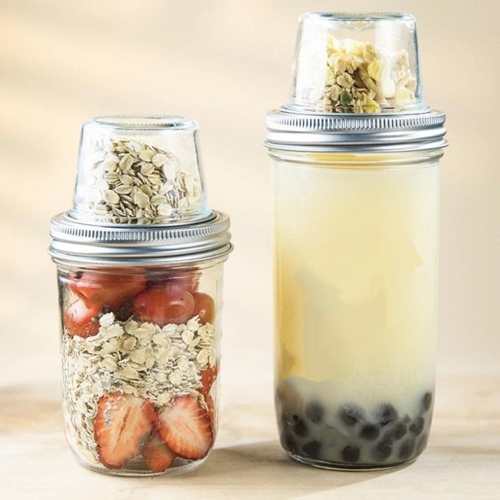 Dry Wet Separation Overnight Oats Containers Dual-Layer Mason Jars Glass Sealed Jar  Food Storage