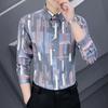 Smart Casual Sping Autumn Shirts Men Lapel Letter Printing Single Breasted Trend Fashion All-match Elastic Slim Long Sleeve Tops