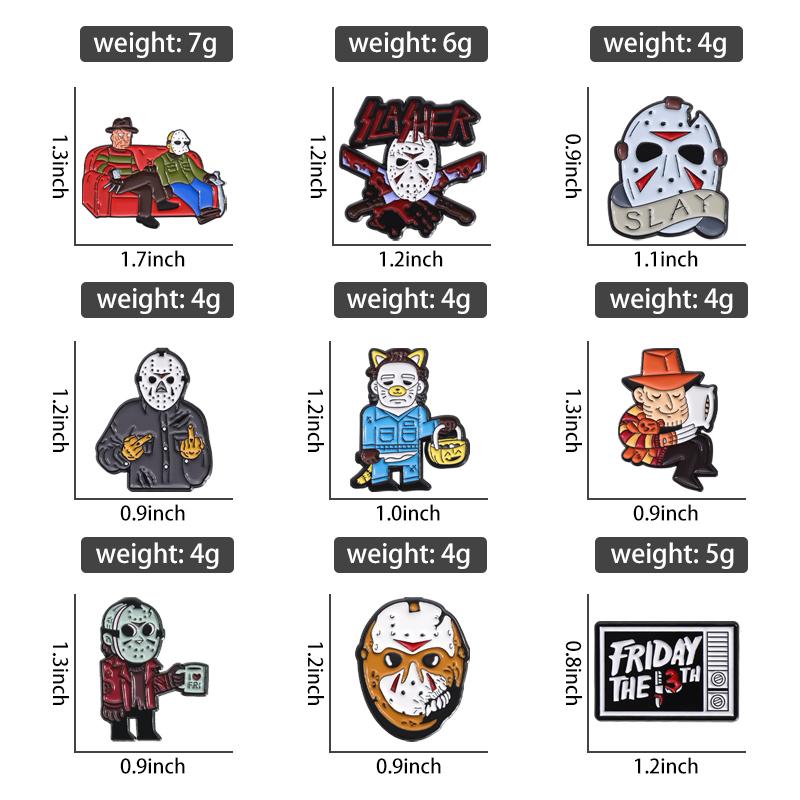 Halloween Horror Brooch Enamel Pins Custom Masked killer Brooches Lapel Badges Funny Jewelry Gift for Friends
