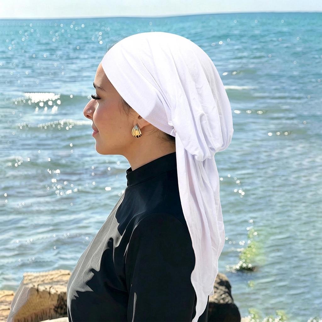 Women's Stretchy Soft Wrap Turban with Tie Closure - Pullover Knit Curved Scarf Hat for Daily Wear, Travel and Sleeping