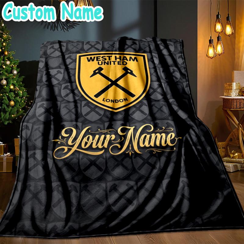Custom Name West Ham United Throw Blanket - Perfect for Couch, Bed, Office, and outdoor Travel - Ideal Gift for Christmas & Holidays