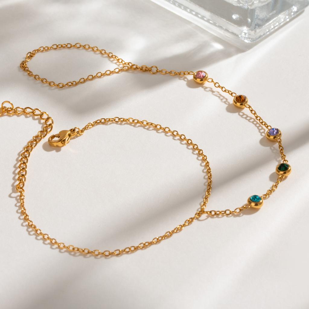 Colored Zircon Finger Chain Link Bracelet Minimalist Light Luxury Titanium Steel Jewelry