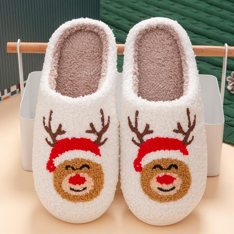 special Christmas series home slippers indoor soft bottom silent warm plus warm autumn and winter couple slippers