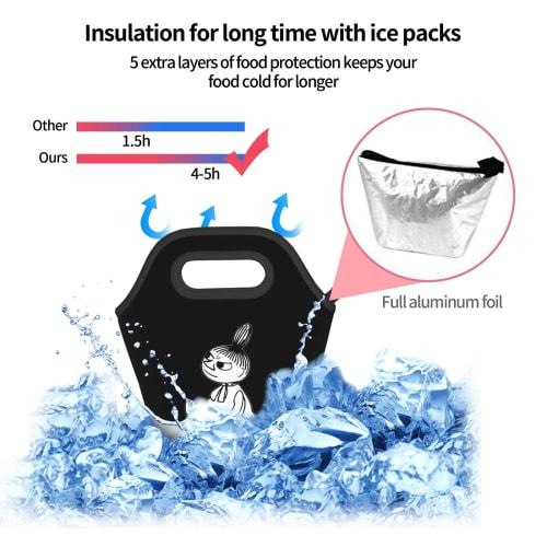 Moomi Lunch Tote Bag, Women's, Insulated and Thermal Lunch Bag, Walking Bag, Mini Bag, Black, Zippered, Shopping Bag, Small Bag, Cooler Bag, Lunch Bag