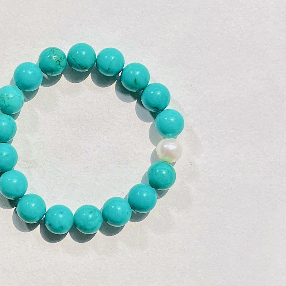 Natural Freshwater Pearl Turquoise Quartz Rock Design Bracelet Bracelet