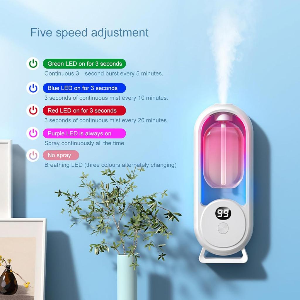 Air Freshener Automatic Spray Bathroom, Wall Mounted Essential Oil Diffuser Automatic Fragrance Dispenser Aromatherapy Diffuser with LED Display
