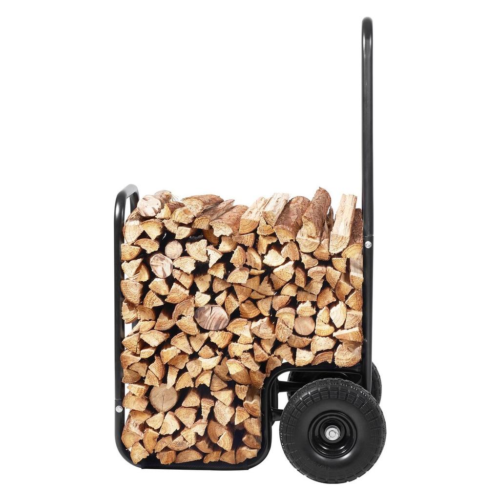 Firewood Log Cart, 113.4 kg Capacity, Outdoor and Indoor Wood Rack Storage Mover with PU Wheels & Waterproof Cloth, Heavy Duty Steel Dolly Hauler,