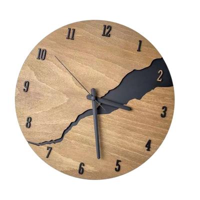 Non-Ticking Mechanism Round Wall Clock Cracked Wood Texture Rustic Wall Clock  Wall Mount