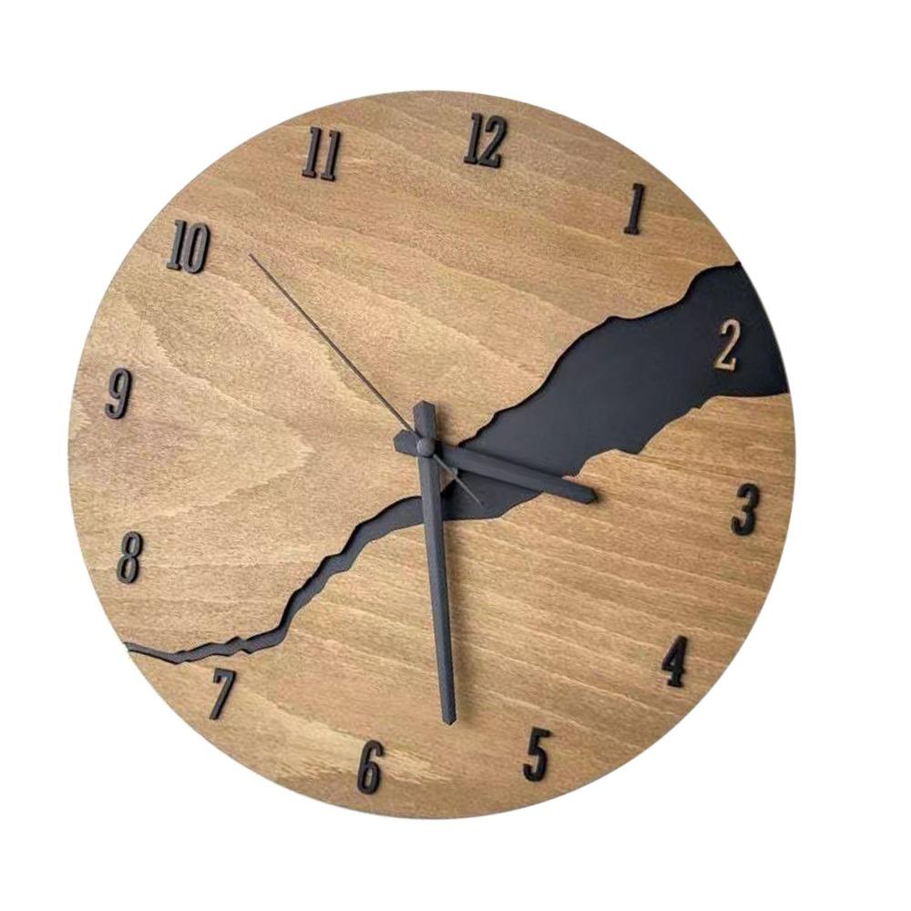Non-Ticking Mechanism Wooden Wall Clock Cracked Wood Texture Rustic Wall Clock For Office