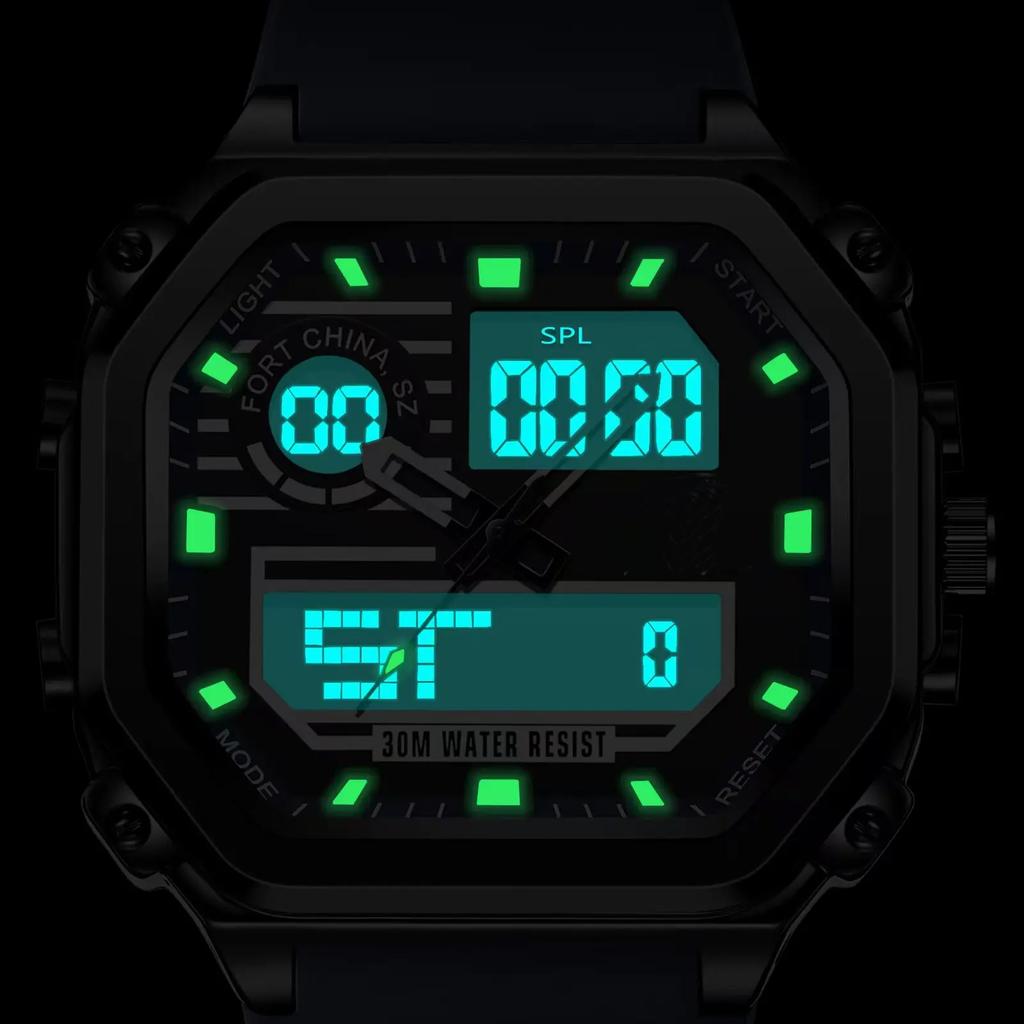 Sports LED Men Watch Waterproof Luminous Week Date Square Wristwatch Silicone Strap Electronic Quartz Watches