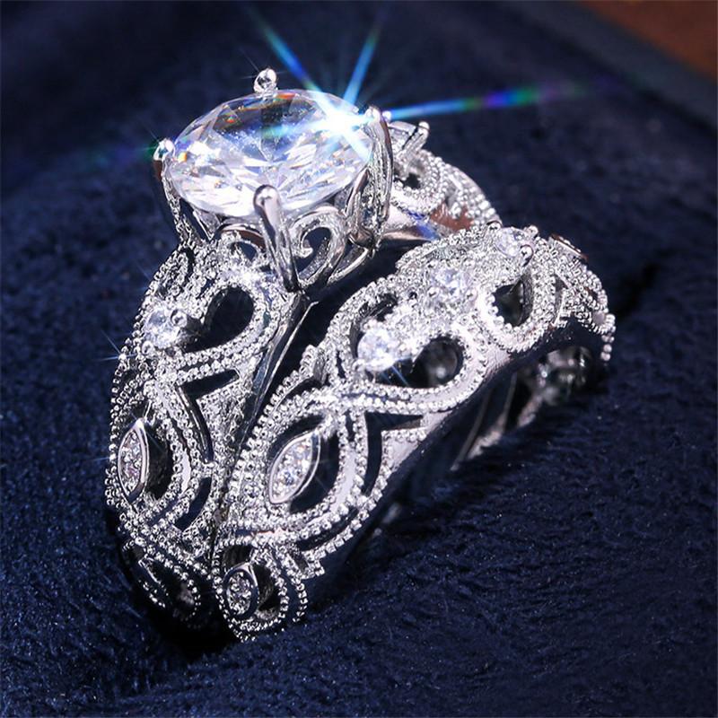 CopperSparkling AAA Cubic Zirconia Gorgeous Rings for Women 2 pcs/set Hollow Flower Ring Female Jewelry Gifts