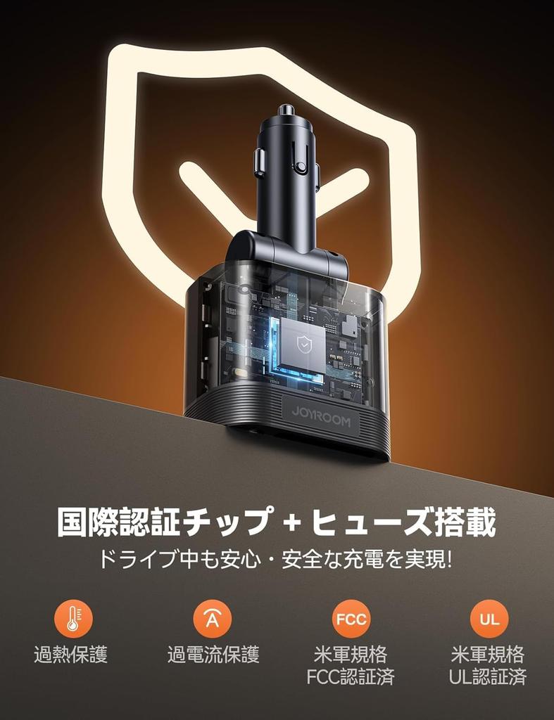 JOYROOM 5-in-1 Cigarette Lighter Socket, 140W (Industry's First! Extension Socket + Retractable Charging Cable)