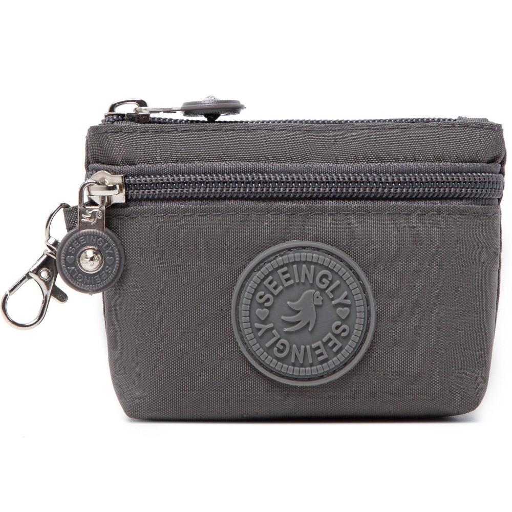 

New Solid Color Women Wallet Waterproof with Keychain Coin Purse Nylon Credit Card Holder Ladies сірий