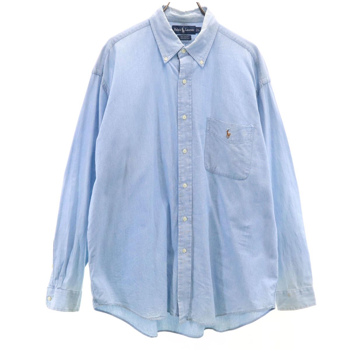 

RALPH LAUREN 90s Old Long sleeve Cotton shirt L blue BIG SHIRT Men s Used