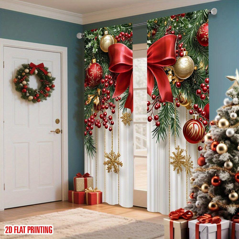 2Pcs Polyester Festivals Daily Christmas Printing Window Curtains Birthday Party Decoration Backdrop Drapes for Living Room
