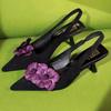 Fashion Flower Suede Pointed Toe Pumps Sandals for Women Retro Elegant High Heels Woman Fashion Designer Slingback Dress Shoes Ladies