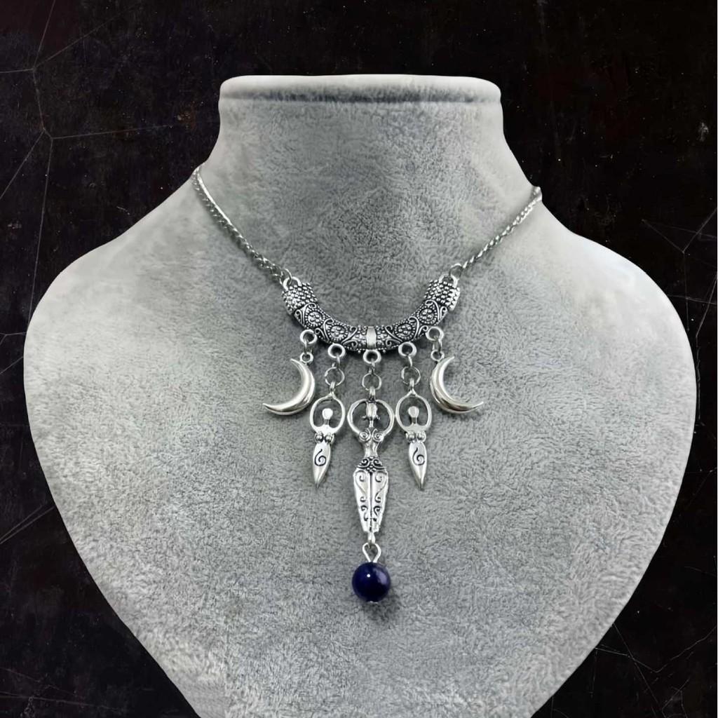 Gothic Moon Pendant Necklace With Amethyst Crystals For Women Jewelry Collection