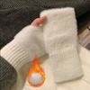 Women's Winter Half Finger Furry Gloves with Solid Color Insulation and Plush Long Sleeves for Daily and School Wear