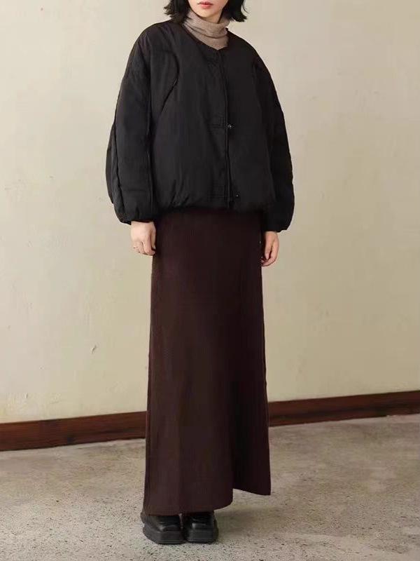 

Женская винтажная пуховая куртка свободного кроя без воротника - Круглый вырез, короткий стиль для осени/зимы Medium кофейный