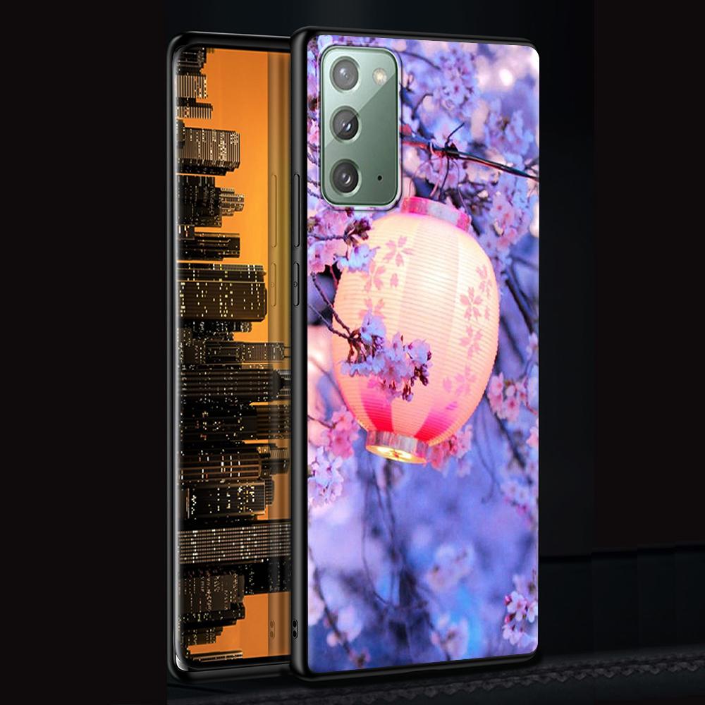 Anime Plum Cherry Blossom Girl Case for Samsung Galaxy Note 20 Ultra 10 Lite 9 8 A12 A52 A51 S20 FE Black Soft Phone Coque