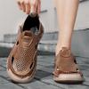 Fashion Men's Casual Leather Sandals Lightweight Summer Flats Stylish Beach Shoes Comfortable Hollow Out Loafers Male Magic Glue Sandals