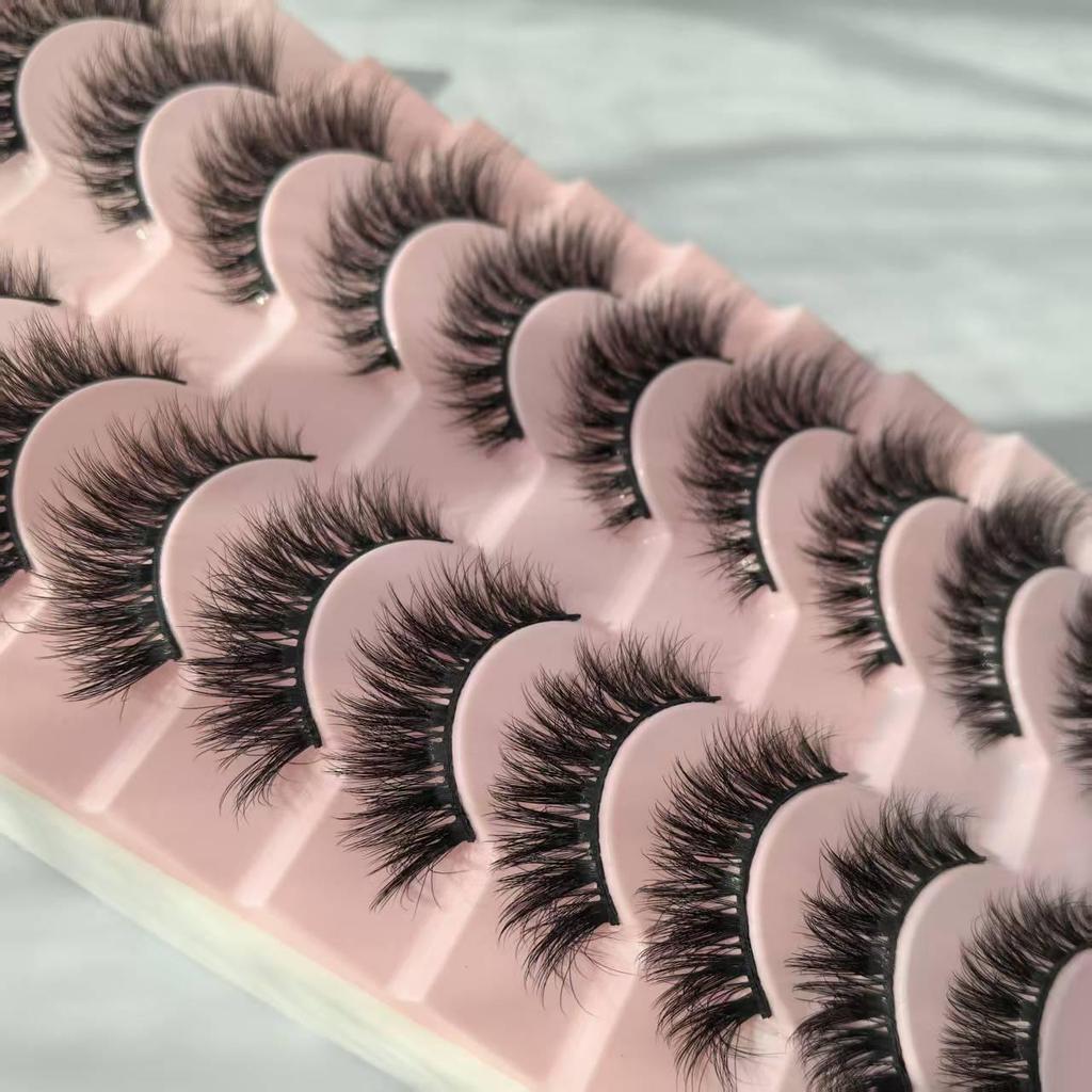 Balení 10 párů: Přírodní husté kadeřavé umělé řasy v evropském a americkém stylu.