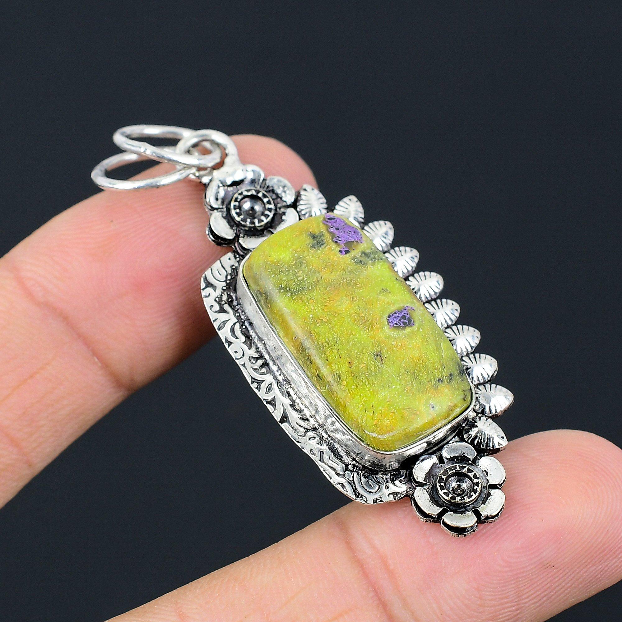 Natural Atlantisite Gemstone 925 Sterling Silver Pendant Flower For Girls