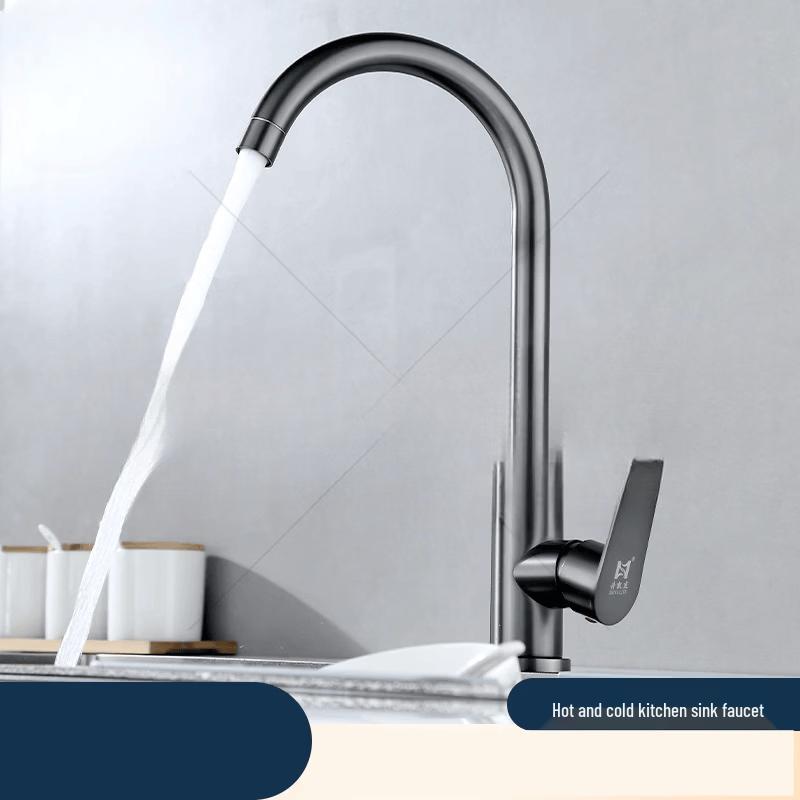 TLXT Wall-Mounted Thermostatic Kitchen Faucet - Gun Gray Stainless Steel