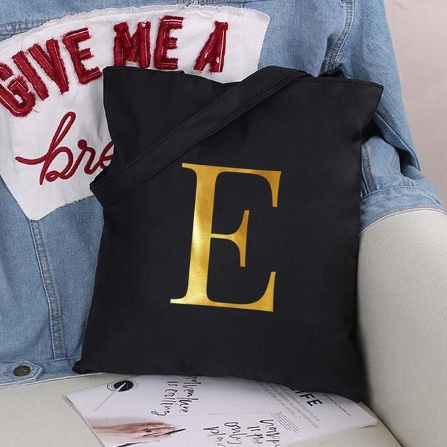Damen Einkaufstaschen Eco Shopper Klassische Buchstaben Umhängetasche Mode Schwarz Druck Handtasche Canvas Tragetasche Einkaufstasche