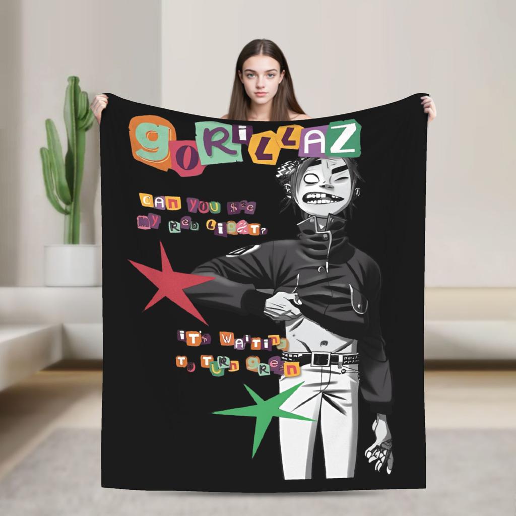 Musikband Gorillaz Crew Flanelldecke Weiche Überwurfdecke für Draußen Flugzeugreisen Mode Tagesdecke Sofa Bettbezug