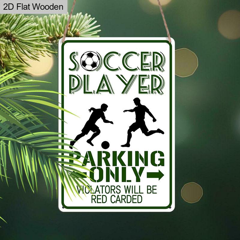 2D Flat, 1pc Soccer Player Parking Only Aluminium Metal Wall Decor Sign - 8"x12" Funny Sports Parking Decor, Football Player Silhouette Wall Art