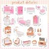 Dollhouse Furniture Set Accessories Doll House Mini Furniture Pretend Play Bedroom Living Room Bathroom Kitchen Kids Birthday