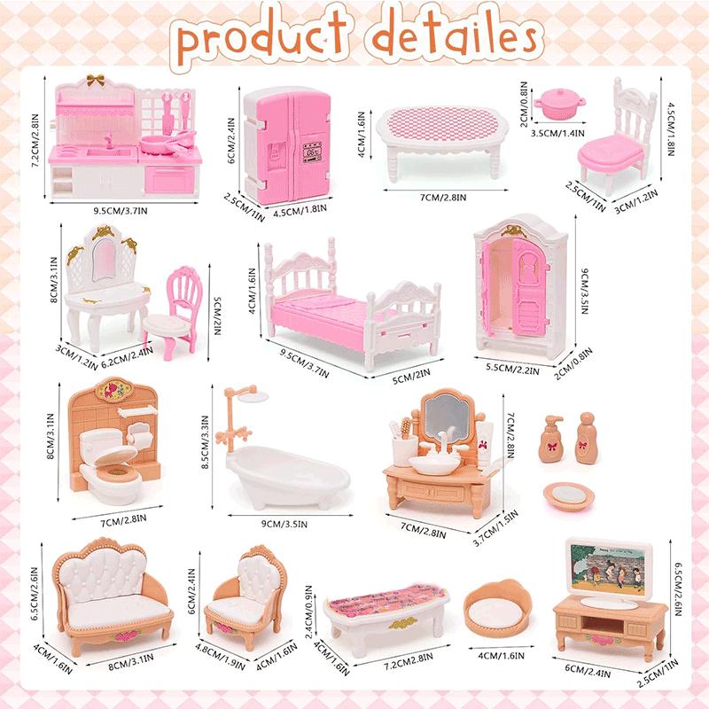 Puppenhaus Möbelset Zubehör Puppenhaus Mini Möbel Rollenspiel Schlafzimmer Wohnzimmer Badezimmer Küche Kinder Geburtstag