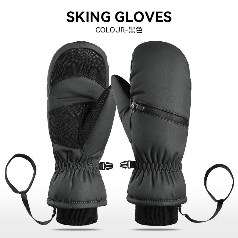 Winter ski gloves with fingers windproof and waterproof short braised seeds waterproof and velvet locking temperature warm sports gloves