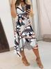 Abito con Scollo a V e Stampa Floreale Vestibilità Aderente Vita Alta Abito Asimmetrico Elegante Abiti Senza Maniche Casual Donna