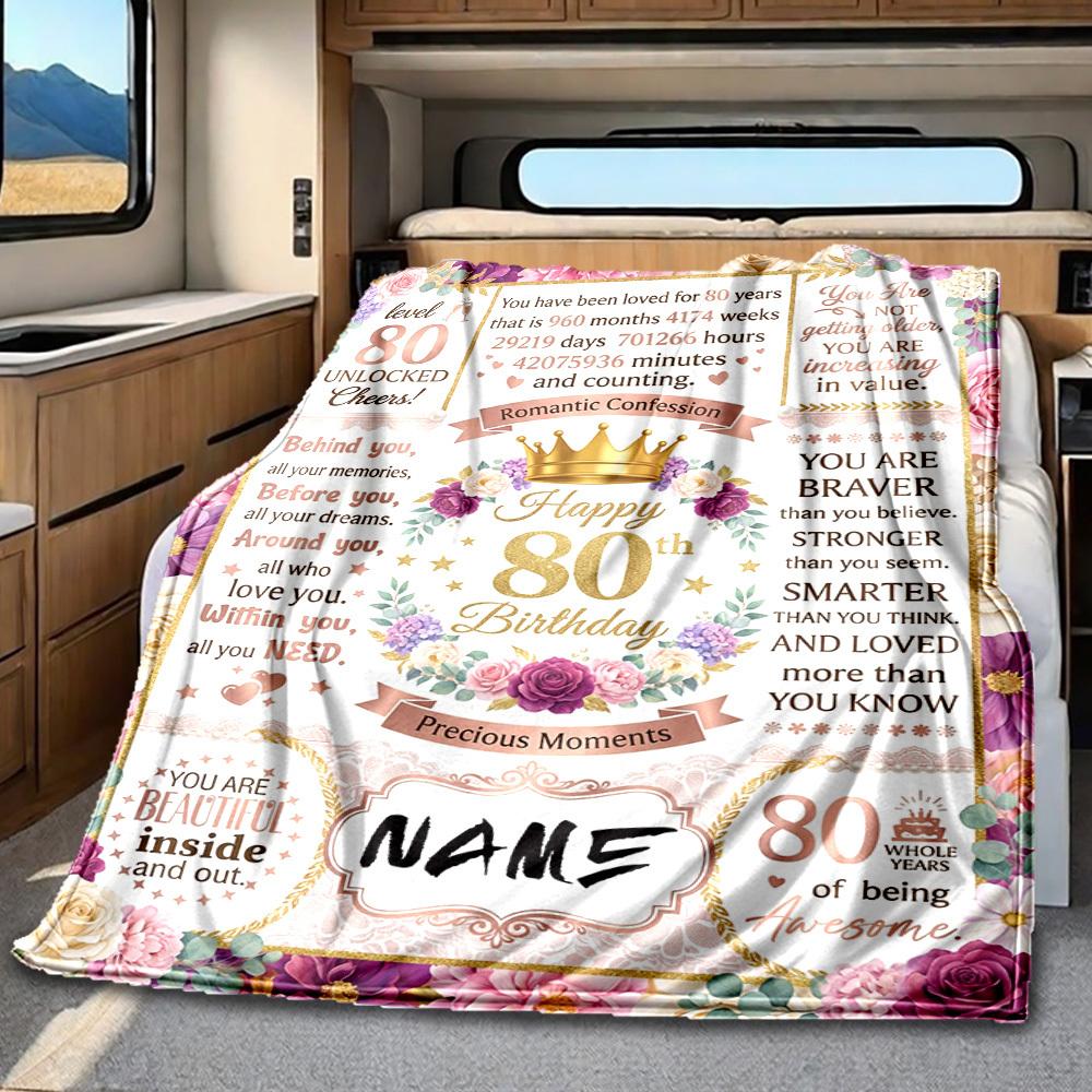 80Th Birthday Celebration Blanket Personalized Name Soft Comfortable Stylish Blanket Car Blanket Perfect For Travel Camping Outdoor Home Suitable For