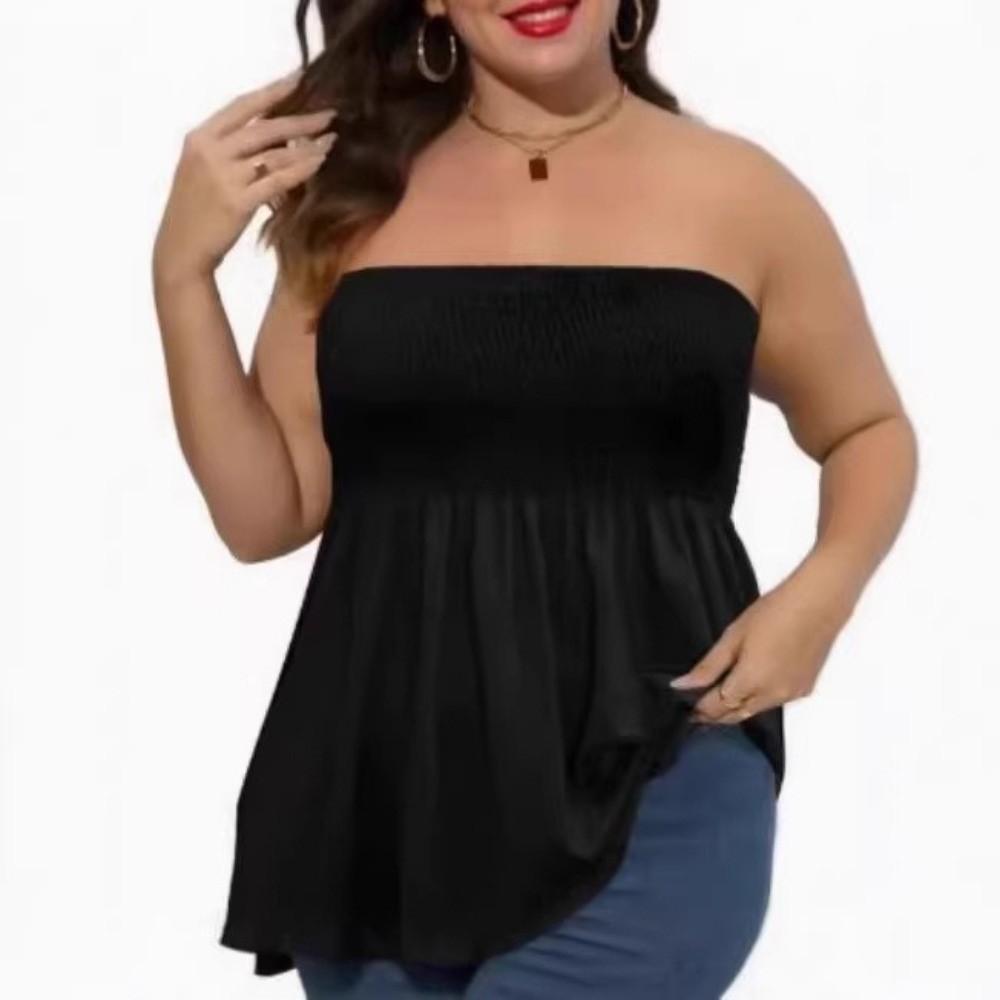 Loose Fit Plus Size Tank Top Ribbed Texture Strapless Tube Top Off-Shoulder Crop Top Hot Girl
