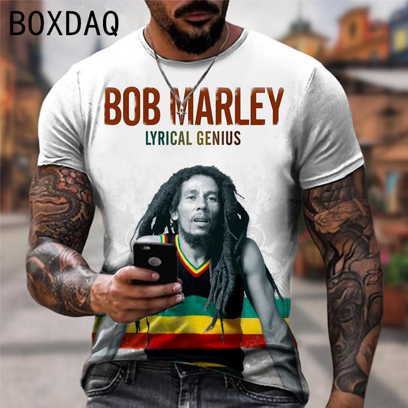 T-shirt Oversize da Uomo Cool Rock Stampa Bob Marley Top Estivi Girocollo