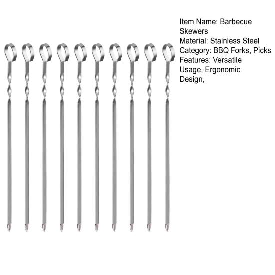 10Pcs Barbecue Skewers for Grilling Flat Stainless Steel Kebab Sticks Reusable BBQ Grill Sticks for Meat Chicken