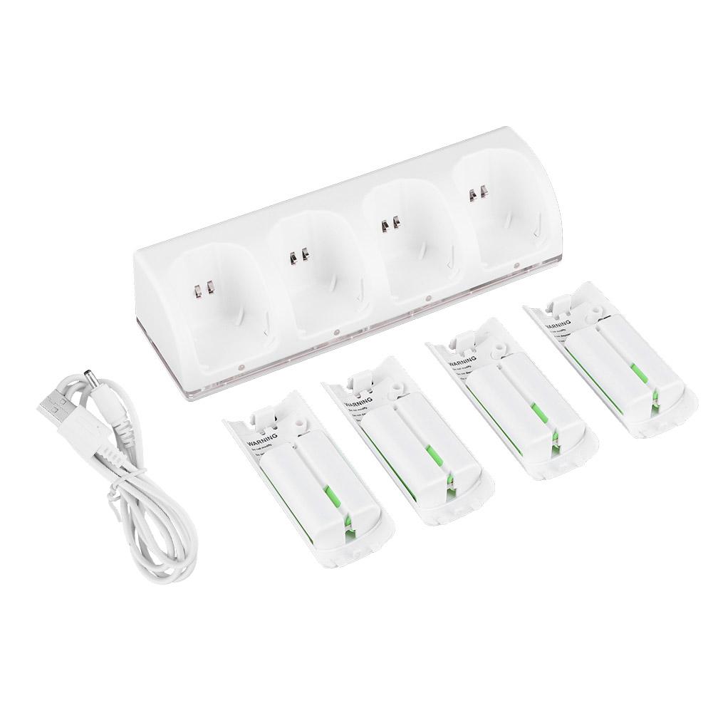 Bílá nabíjecí stanice 4 v 1 s 4 ks 2800mAh baterií pro Wii / Wii U ovladače2800mAh