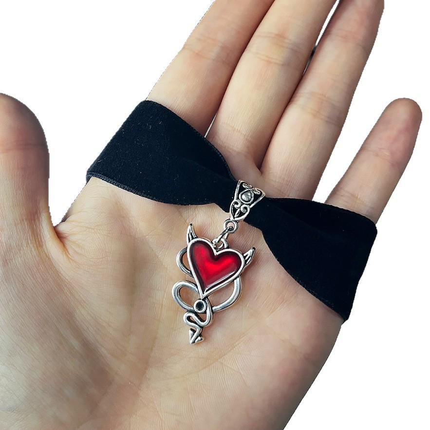 Gothic Red Heart Velvet Choker Necklace