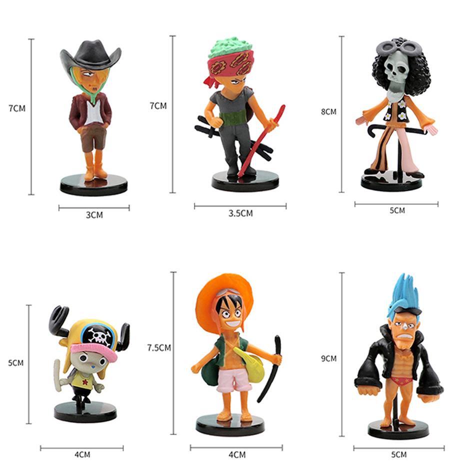 6ks Anime One Piece Periferie Postava Luffy Solon Ručně vyrobený PVC Model Roztomilá Ozdoba Dětská Hračka Dárek k Narozeninám Vánocům