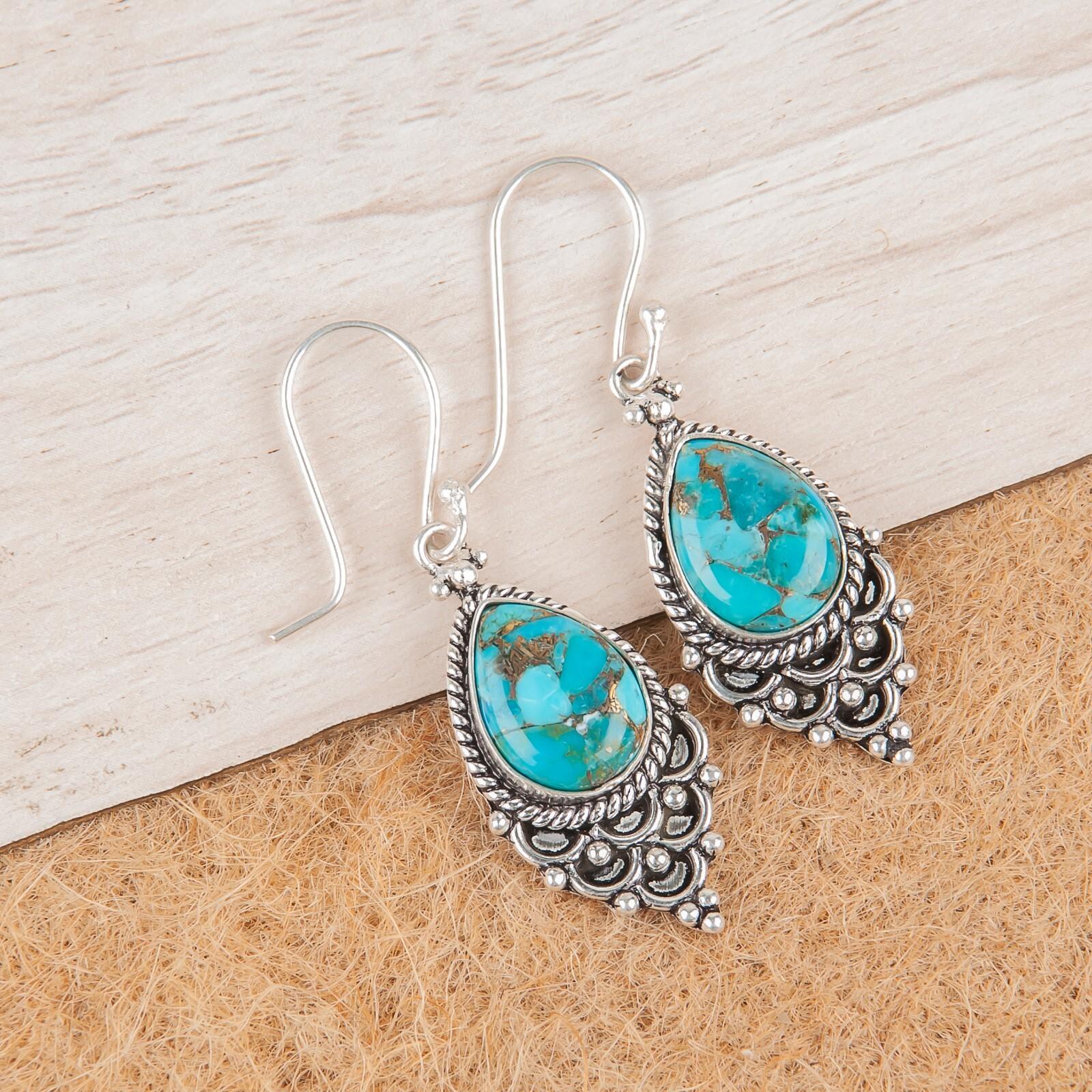 

Blue Copper Turquoise Gemstone 925 Sterling Silver Jewelry Handmade Earrings EE-85-32