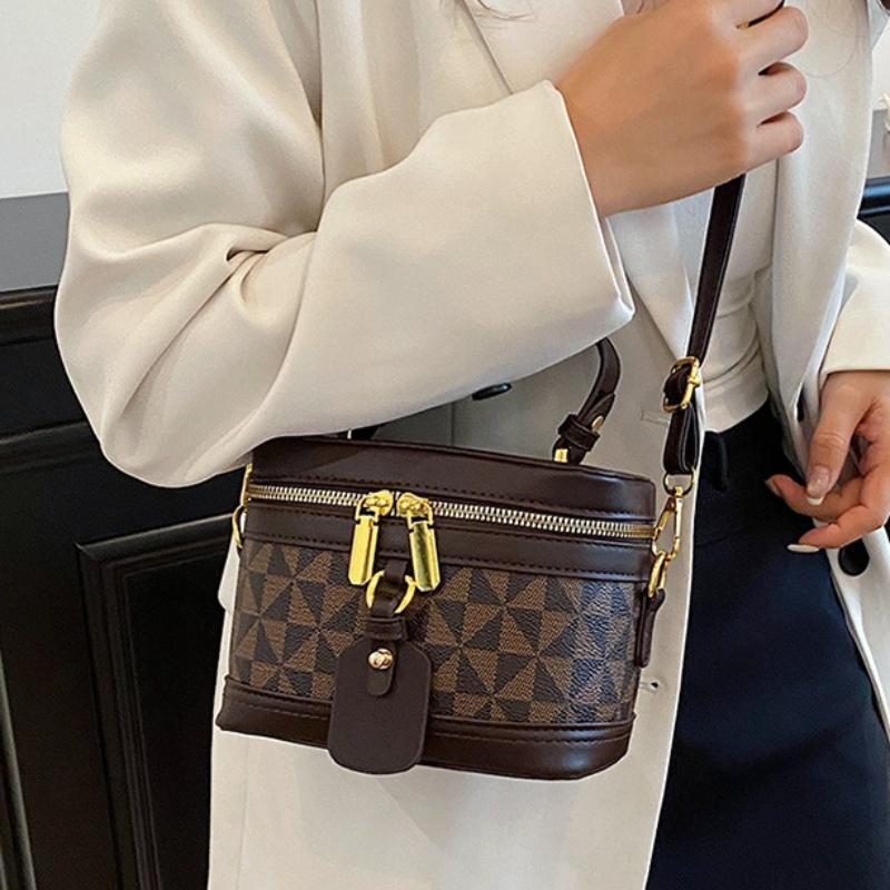 Vintage Geometric Jacquard Box Crossbody Bag, Mini Top Handle Cosmetic Purse with Detachable Strap ,women Fashion Shoulder Bags