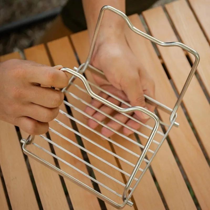 1Pc Outdoor Portable Barbecue Grill Mini Stainless Steel Folding Gas Stove Stand Pot Rack Grill Pan Rack Camping Accessories